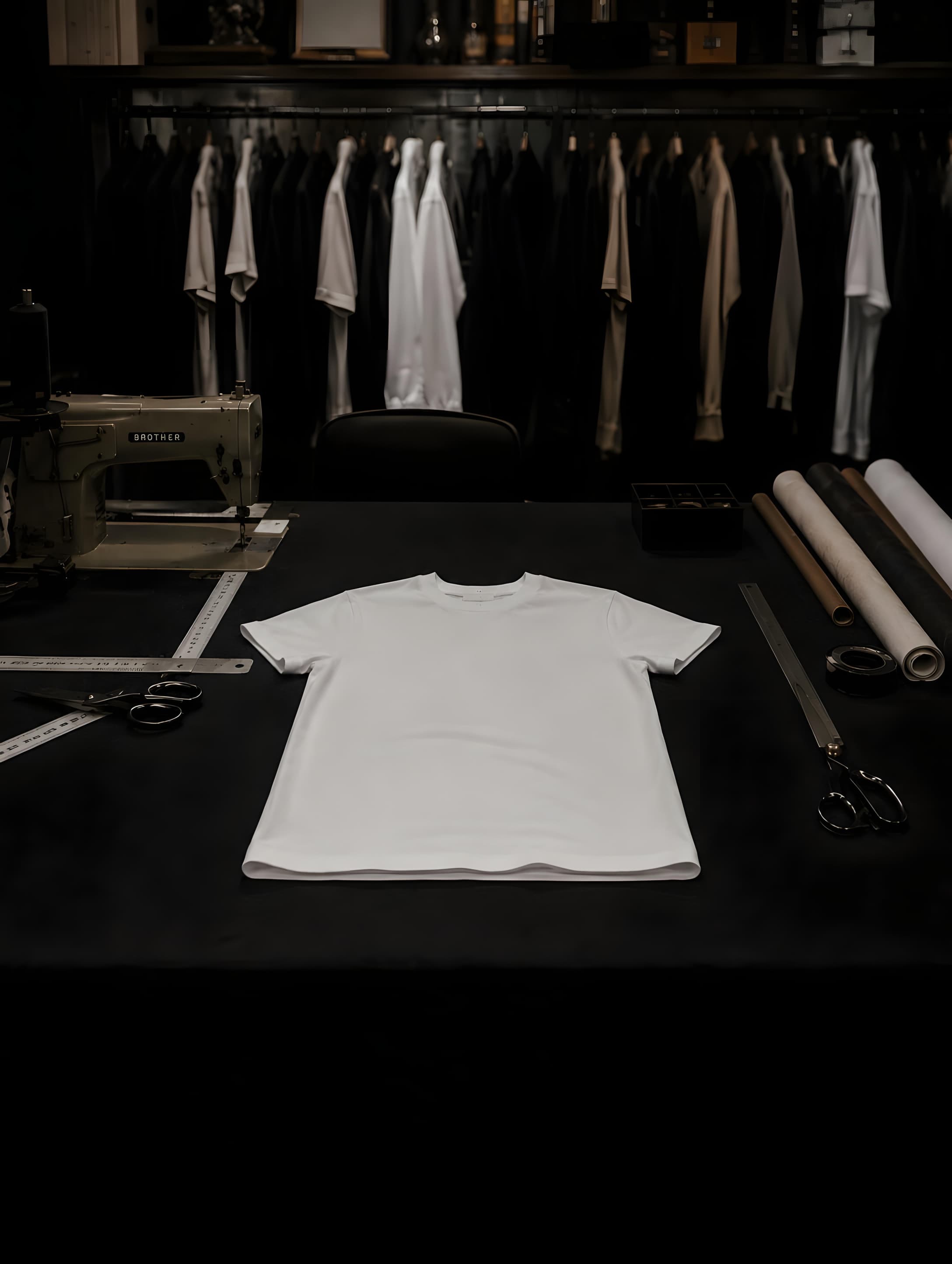 The blank garment laid out on the cutting table.